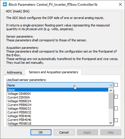ADC sensitivity configuration dialog in PLECS