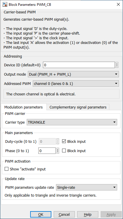 PWM block mask for 3 phase inverter